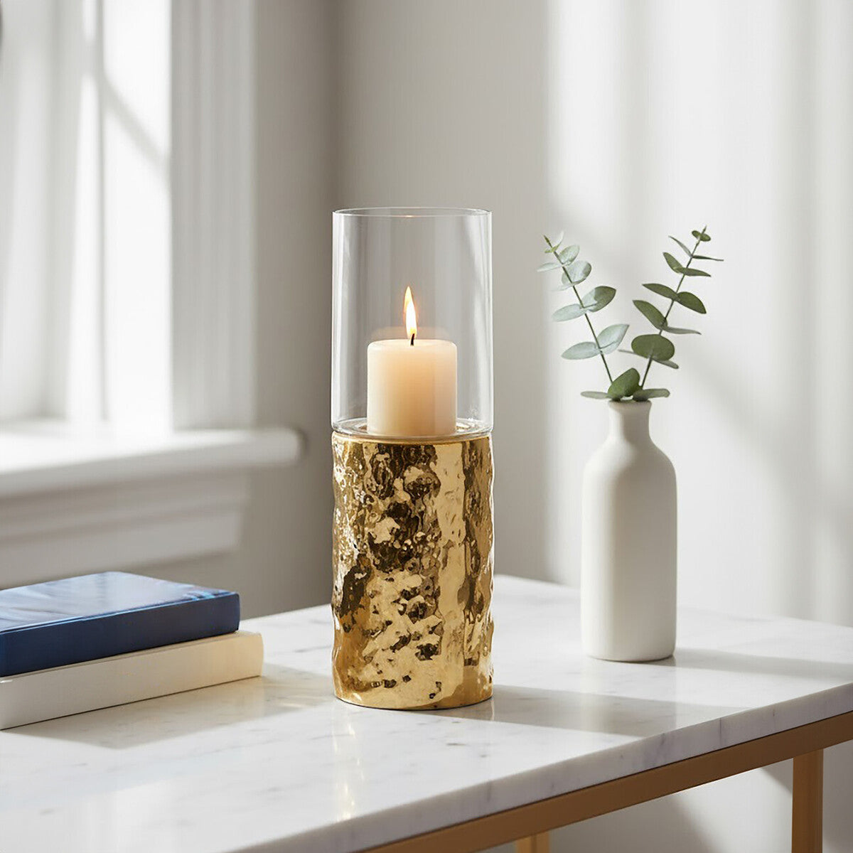Martele Small Pillar Gold Candle Holder - Image 2
