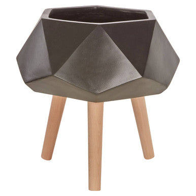 Darnell Small Black Geometric Planter with Legs