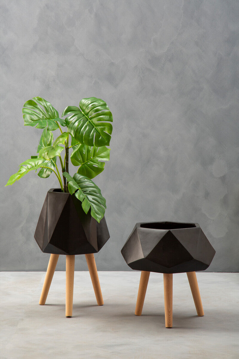 Darnell Small Black Geometric Planter with Legs