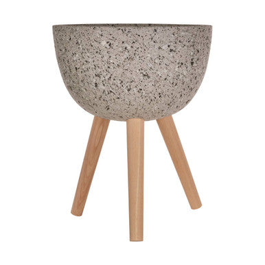 Concrete chair with wooden legs on a white background