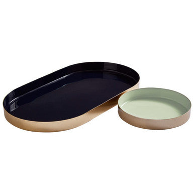 Elva Set Of Two Navy And Gold Trays