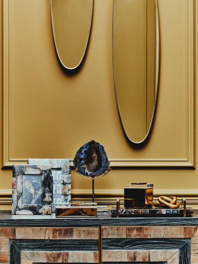 Bowerbird Black And Gold Agate Sculpture