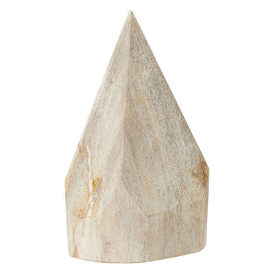 Triangular stone sculpture on a white background