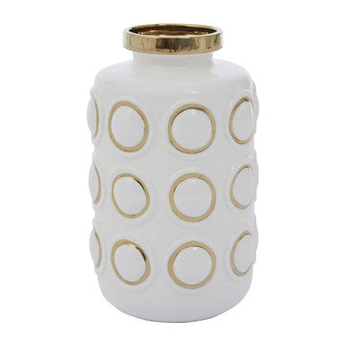 Curva Large White and Gold Ceramic Vase - Image 2