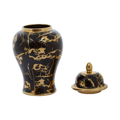 Marmo Large Marble Effect Black and Gold Ceramic Jar - Image 4