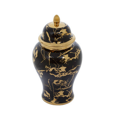 Marmo Large Marble Effect Black and Gold Ceramic Jar