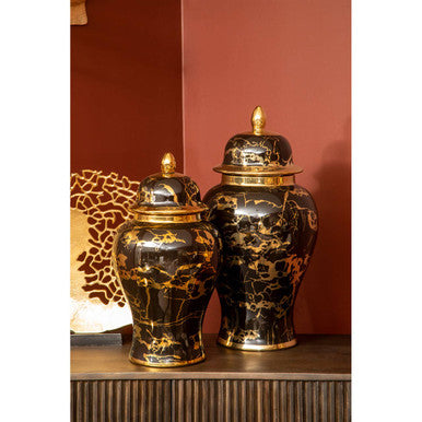 Marmo Large Marble Effect Black and Gold Ceramic Jar