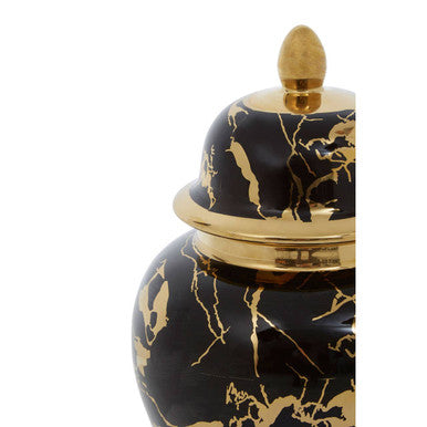 Marmo Large Marble Effect Black and Gold Ceramic Jar - Image 7