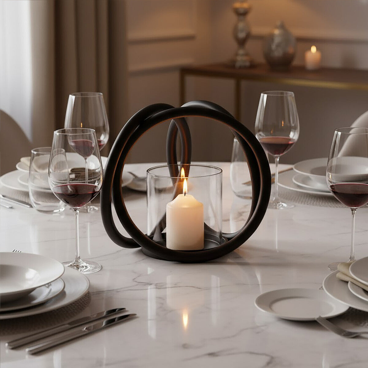 Aura Small Matte Black Finish Candle Holder - Image 2