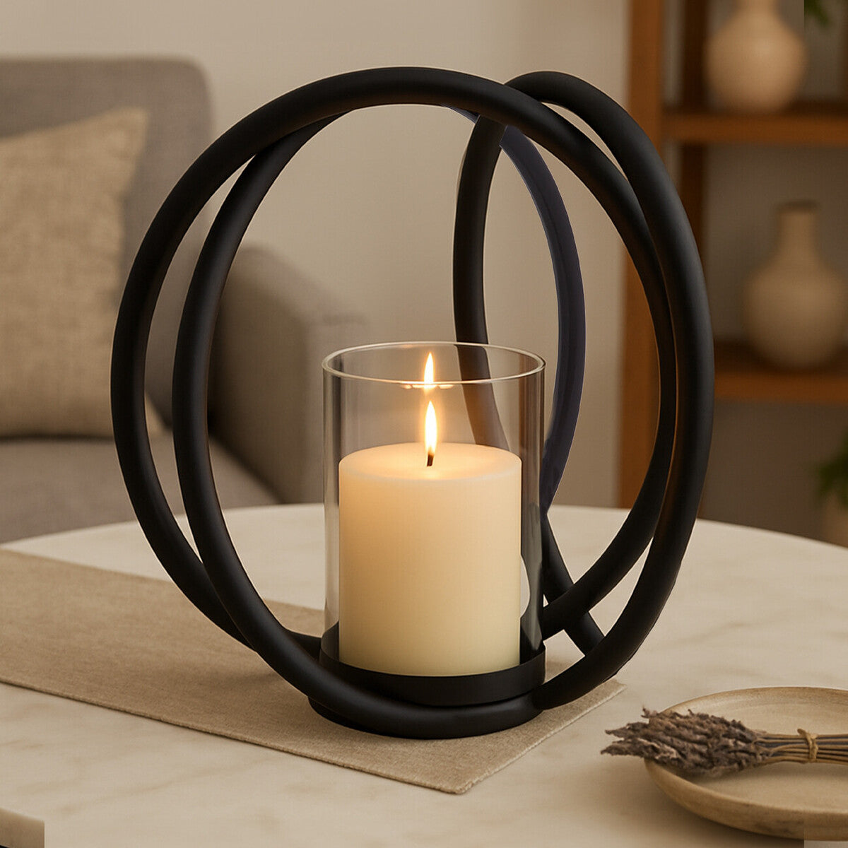 Aura Medium Matte Black Finish Candle Holder - Image 2