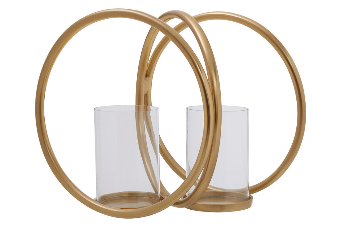 Aura Medium Gold Finish Double Candle Holder