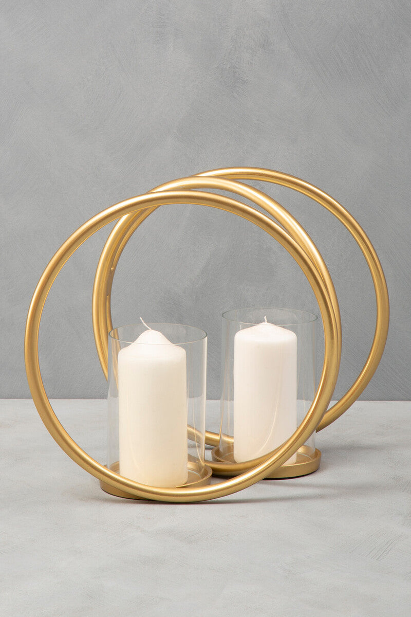 Aura Medium Gold Finish Double Candle Holder