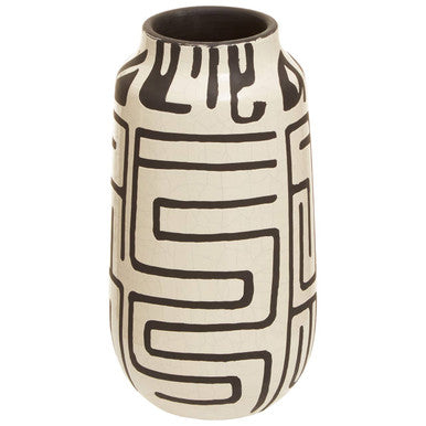 Barren Earthenware White And Black Hand Painted Vase