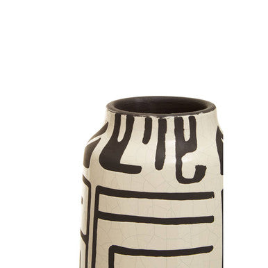 Barren Earthenware White And Black Hand Painted Vase