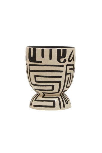 Barren Earthenware White And Black Hand Painted Planter