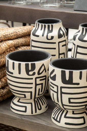 Barren Earthenware White And Black Hand Painted Planter