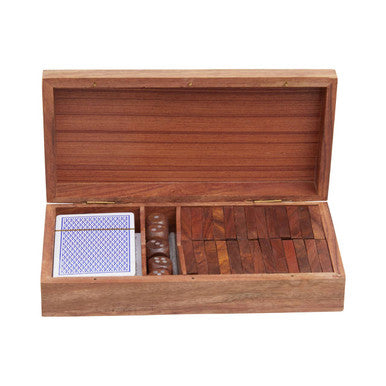 Wooden jewelry box with compartments on a white background