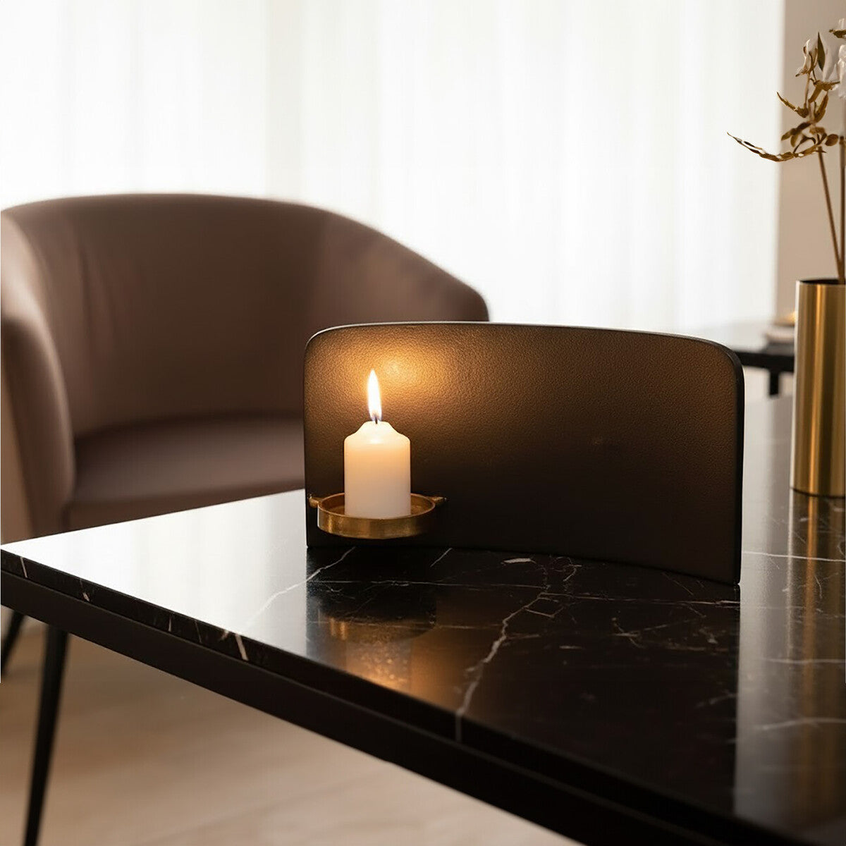 Daito Black and Gold Finish Aluminium Candle Holder - Image 2
