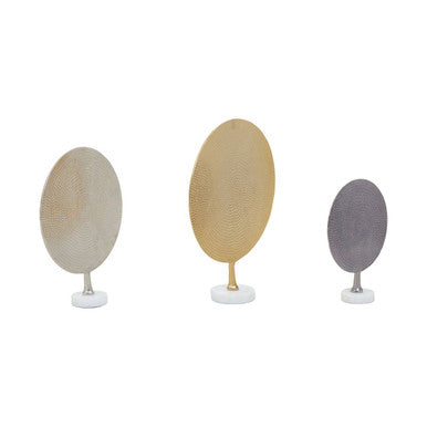 Elias Set Of 3 Hammered Metal Disc Sculptures with Marble Base - Image 4