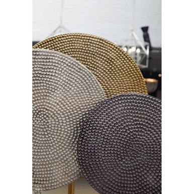 Elias Set Of Three Gold Silver And Black Hammered Metal Sculptures