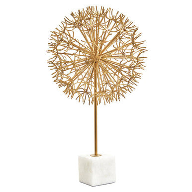 Evra Gold Dandelion Sculpture On White Marble Base