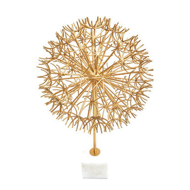 Evra Gold Dandelion Sculpture On White Marble Base