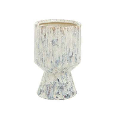 Decorative ceramic vase with a marbled pattern on a white background