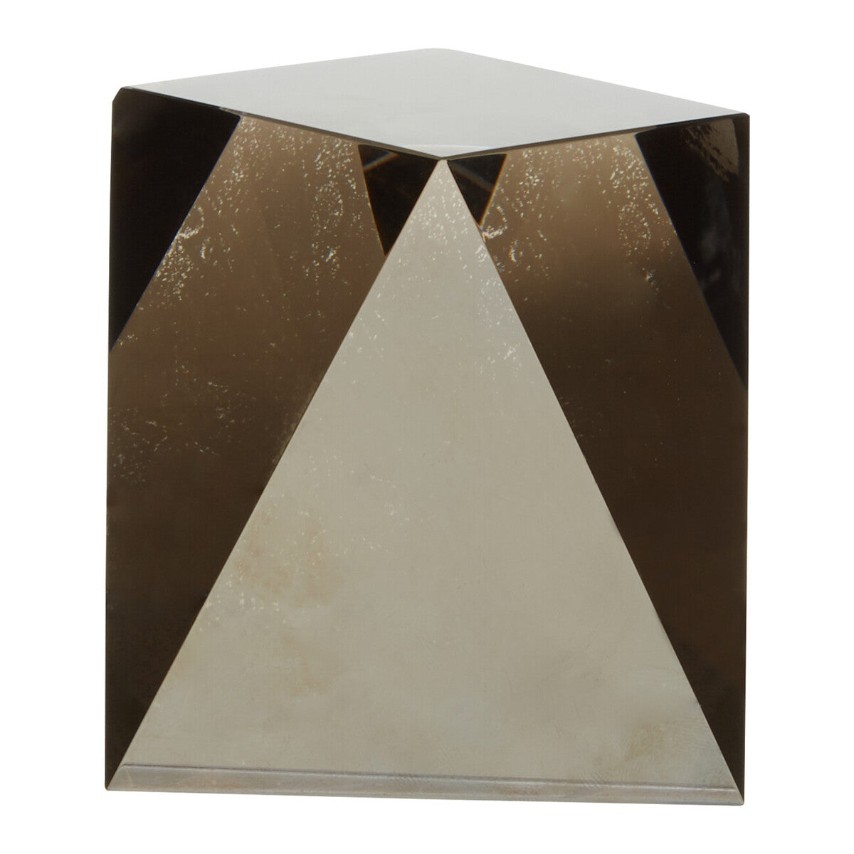 Geometric side table with metallic and marble finish on a white background
