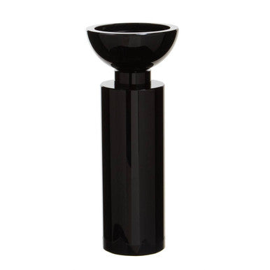 Black vase with a glossy finish on a white background