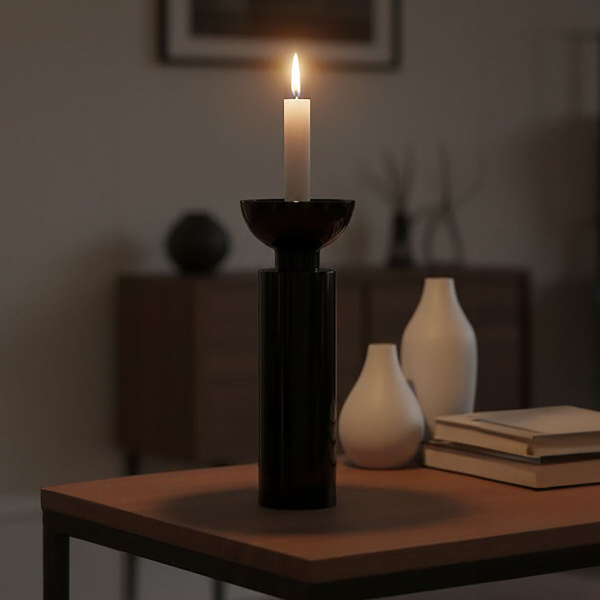 Carrie Large Black Crystal Candle Holder