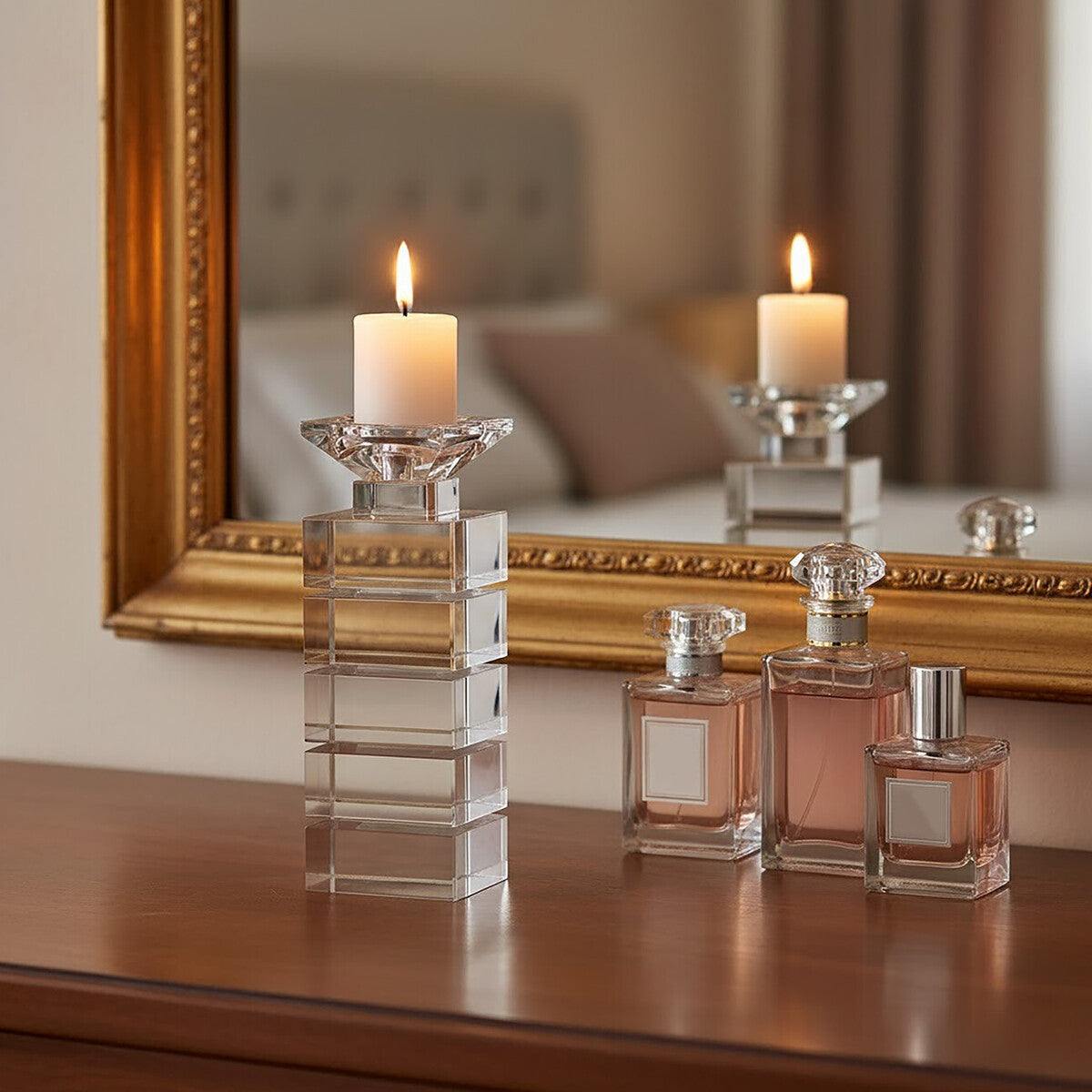 Carrie Clear Finish Small Candle Holder