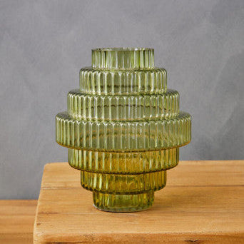 Benka Small Green Ribbed Glass Vase - Image 6
