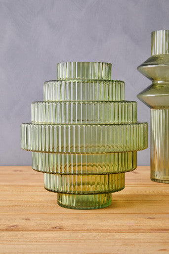 Benka Large Green Ribbed Glass Vase - Image 6
