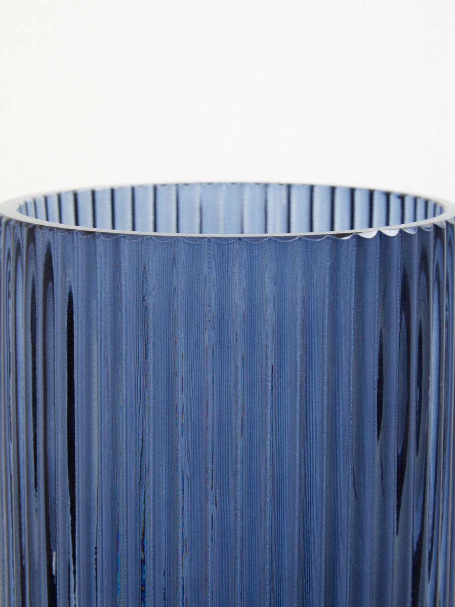 Benka Blue Ribbed Glass Vase