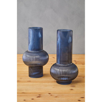 Benka Blue Ribbed Glass Vase