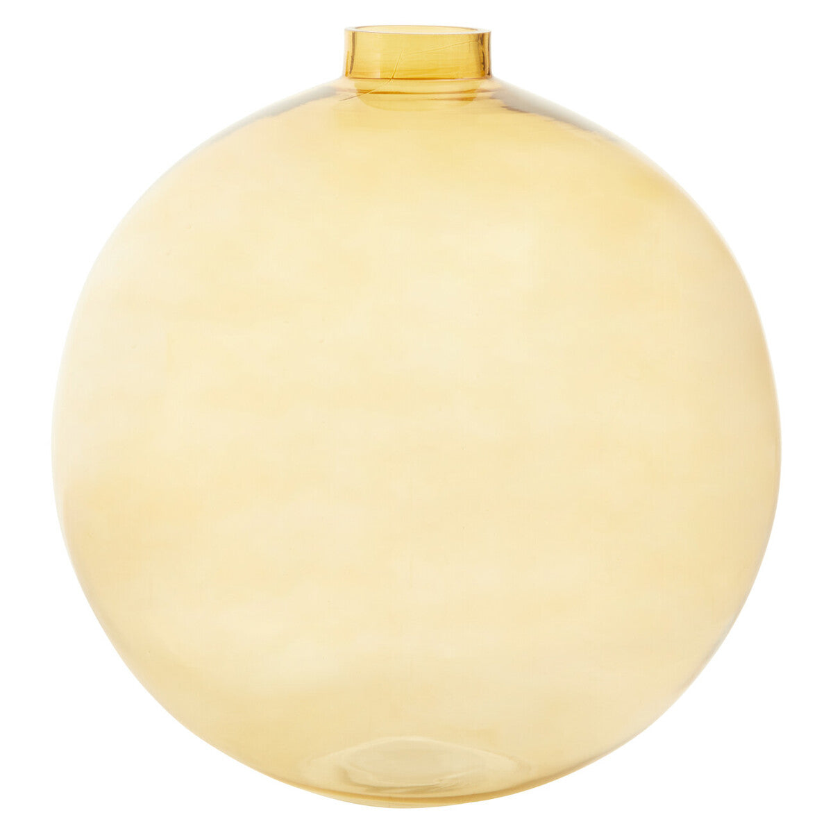 Clear yellow glass ball ornament on a white background