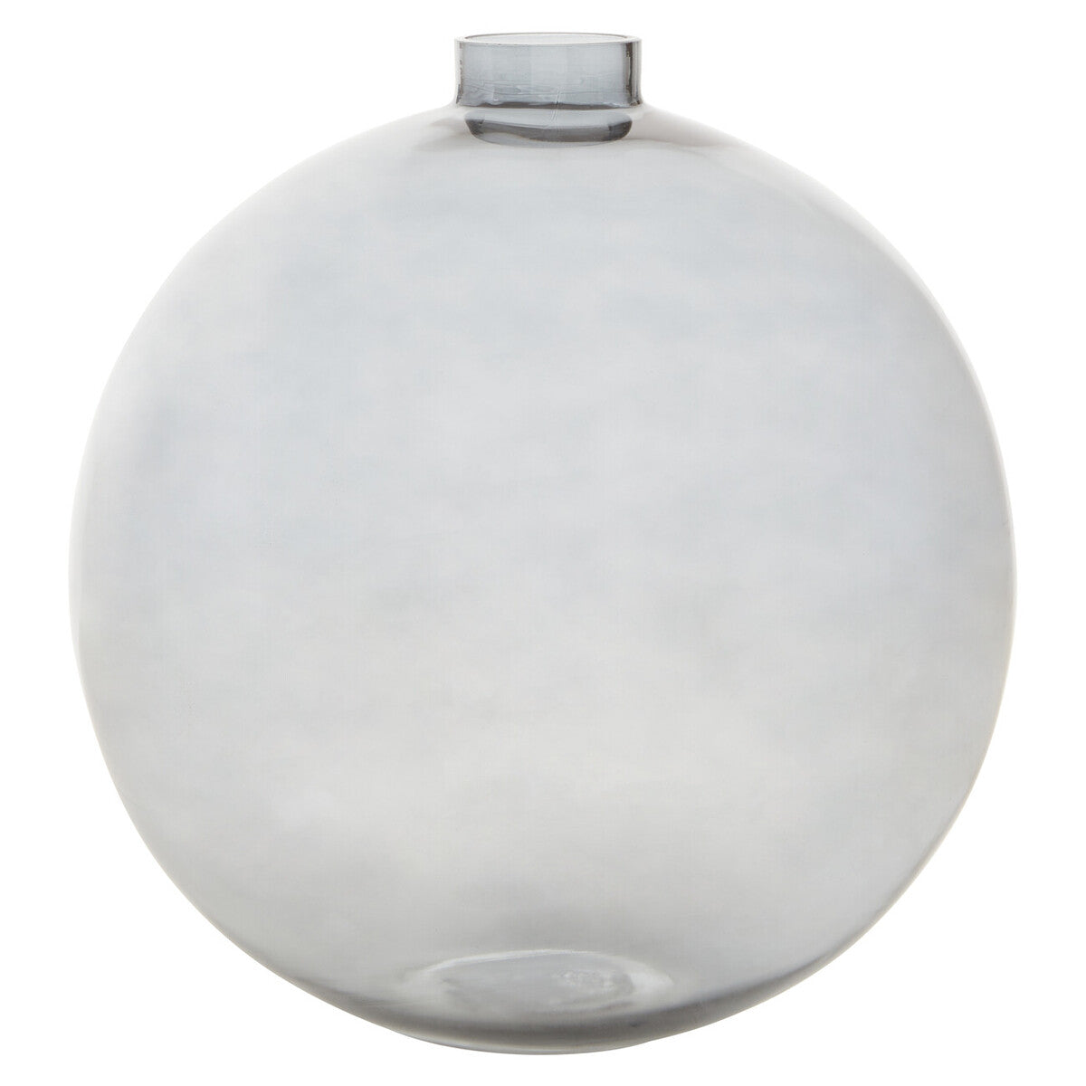 Clear glass spherical vase on a white background