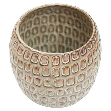 Ceramic vase with textured pattern on a white background