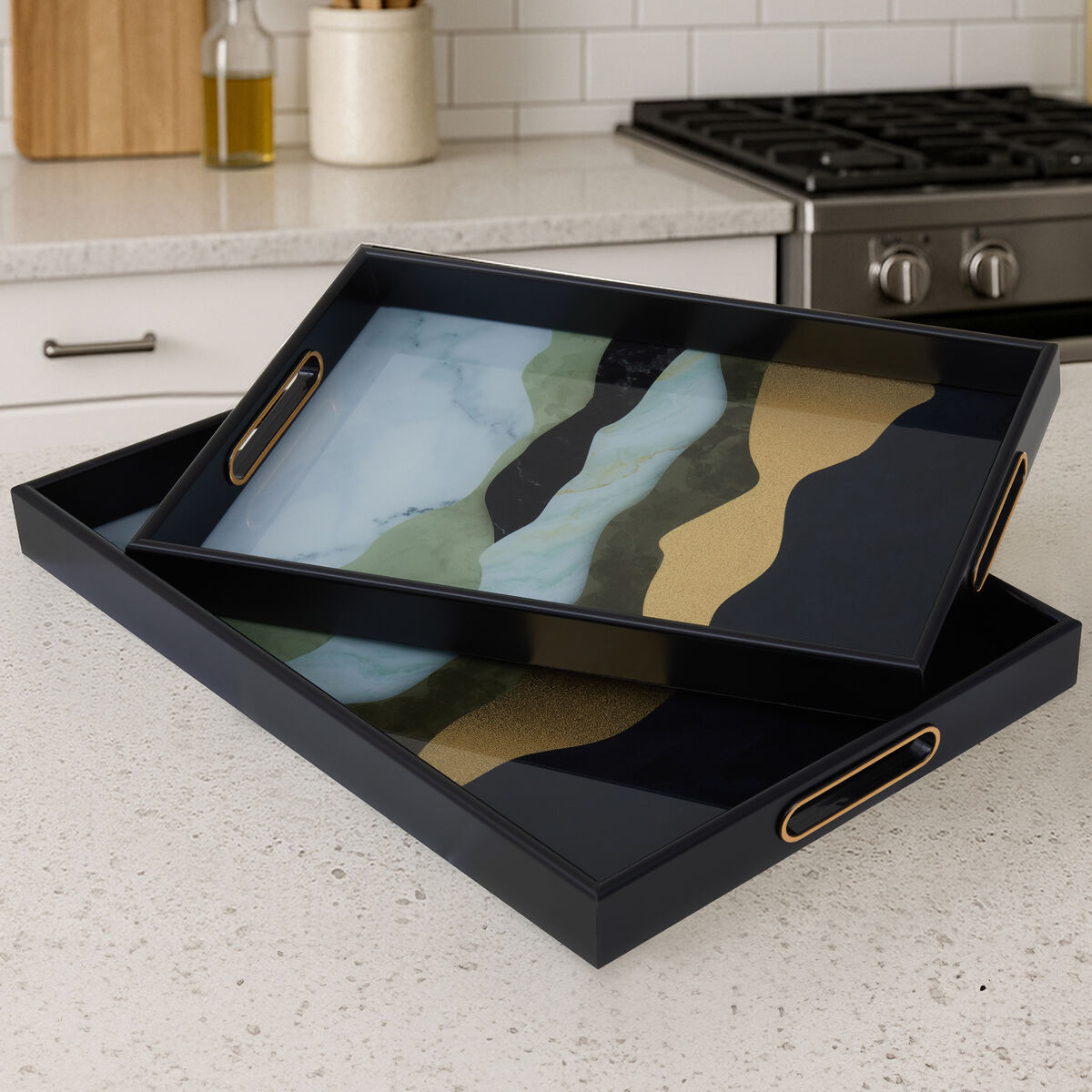 Celina Set Of Two Assorted Colour Rectangular Trays - Image 2