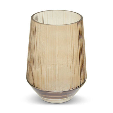 Tall cylindrical glass vase with ribbed texture on a white background