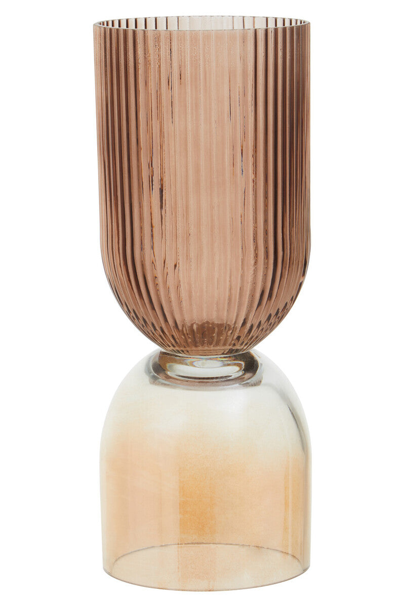Decorative vase with ribbed brown top and gradient base on a white background