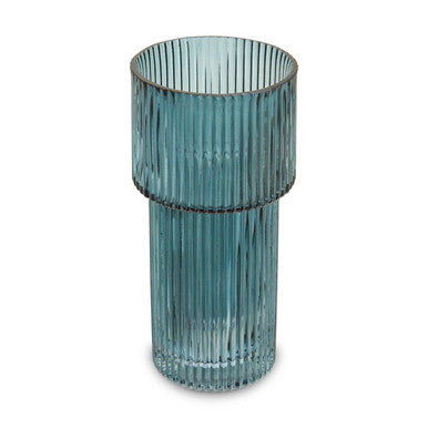 Esma Small Ribbed Blue Glass Vase - Image 15