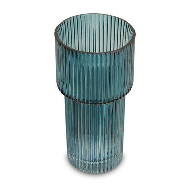 Esma Small Ribbed Blue Glass Vase - Image 14