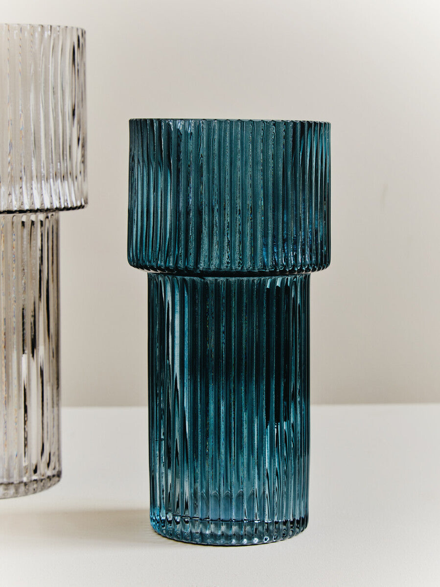Esma Small Ribbed Blue Glass Vase