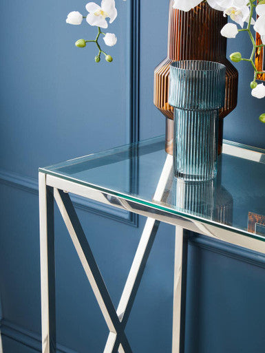 Esma Small Ribbed Blue Glass Vase - Image 11