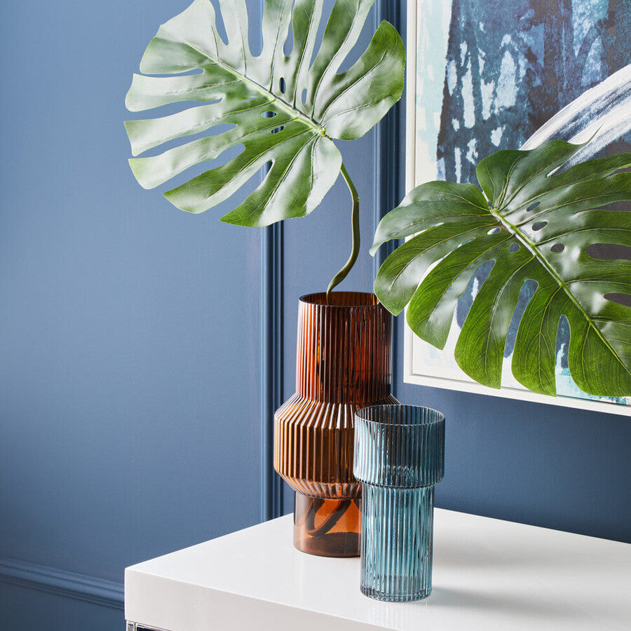 Esma Small Ribbed Blue Glass Vase - Image 3