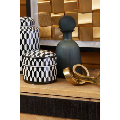 Marlo Large Black and White Geometric Print Ceramic Trinket Box