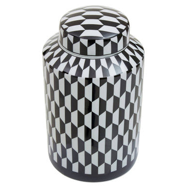 Marlo Small Black And White Geometric Print Ceramic Jar