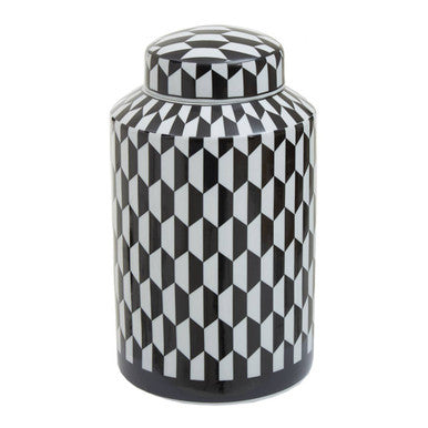 Marlo Small Black And White Geometric Print Ceramic Jar