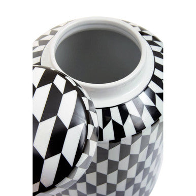 Marlo Small Black And White Geometric Print Ceramic Jar